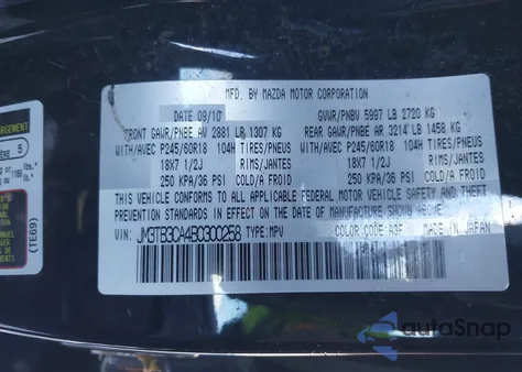 2011 Mazda Cx-9 Touring from USA, damaged, VIN JM3TB3CA4B0300258